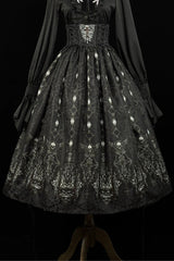 Black [Moonlit Return] Printed Boned Gothic Elegant Lolita Skirt - Product - 3