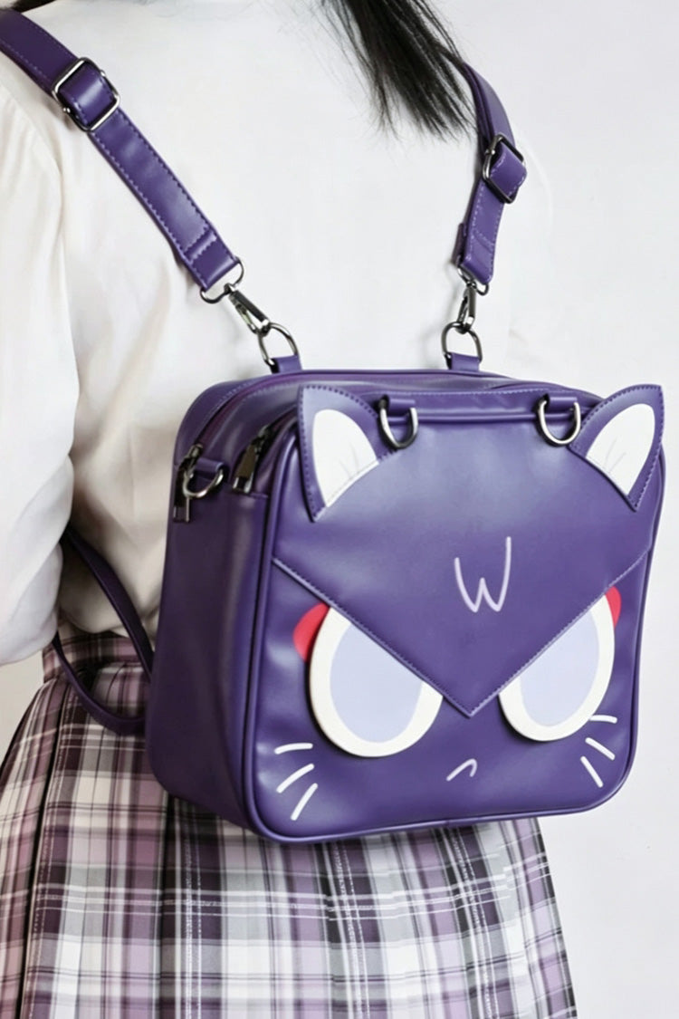 Purple Cartoon Cat Sweet Lolita Convertible Backpack/Crossbody Ita Bag - Product - 4