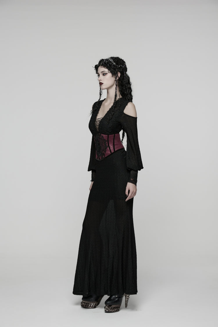 Red Lace Floral  Lace-Up Slim Side Zippered Women's Gothic Corset - Product - 3