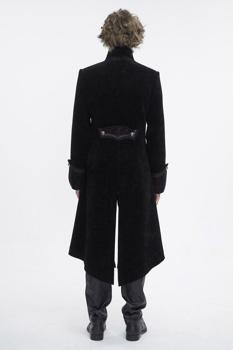 Black Stand Collar Long Sleeves Embroidery Slim Men's Gothic Coat - Product - 4