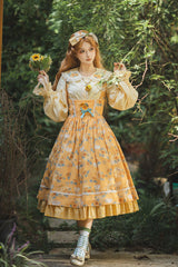 Yellow [Gardening Sunflower] Sleeveless Print Ruffle Bowknot Sweet Elegant Uplift Lolita Jsk Dress - Yellow - 1