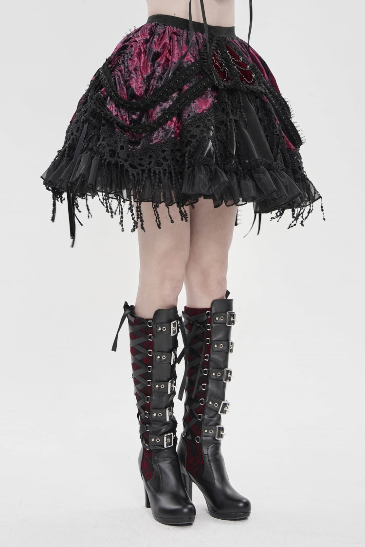 Black/Red  Multi-Layered  Tassels  Chain-Decorated Women's Gothic Skirt - Product - 8