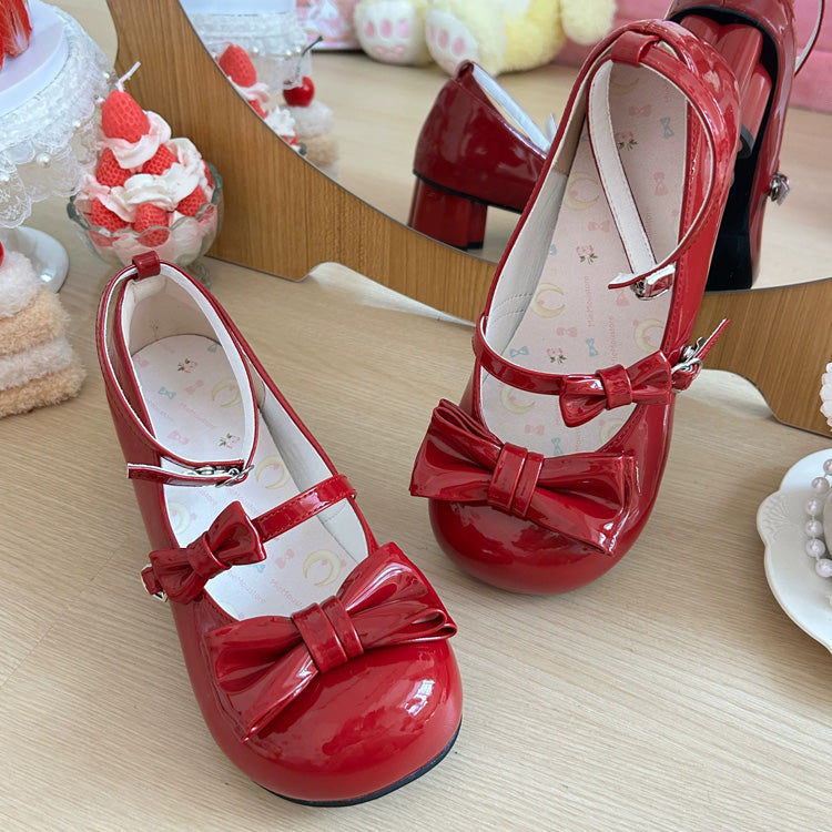 Round Toe Bow Mid Heel Lolita Mary Jane Shoes with Cat Paw Heels 7 Colors - Product - 3