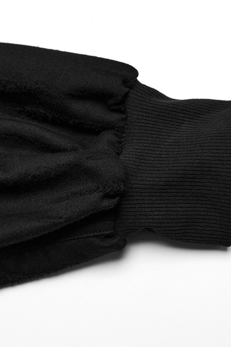 Black Eyelet Pocket Knitted Women's Steampunk Loose Pants - Product - 8