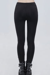 Black Gothic Stretch Knitted Fabric Spliced Mesh Devil Sheep Head Pattern Printing Women's Leggings - Product - 6