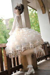 Apricot [Miao Girl] Multi-Layered Ruffle Bowknot Sweet Princess Lolita Chiffon Skirt Set - Product - 3