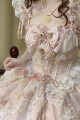 Pink [Anna’s Ball] Square Collar Ruffled Hanayome Bow Lace Sweet Princess Ballet Lolita Jsk Dress - Product - 4