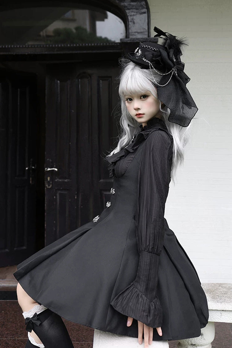 Black [Gothic Night Butler] Double-breasted Gothic Lolita Bustier Suspender Dress - Product - 4