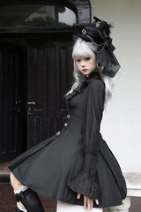 Black [Gothic Night Butler] Double-breasted Gothic Lolita Bustier Suspender Dress - Product - 4