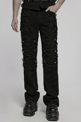 Black Ripped Men's Punk Straight Pants - Black - 1
