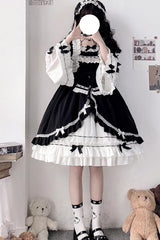 White/Black Hime Sleeves Multi-layer Ruffle Cardigan Bowknot Gothic Princess Lolita Dress - Product - 8