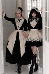 Black [Letters and Poems·Nocturne] Nun Long Sleeves Ruffle Gothic Lolita Long Dress - Product - 10