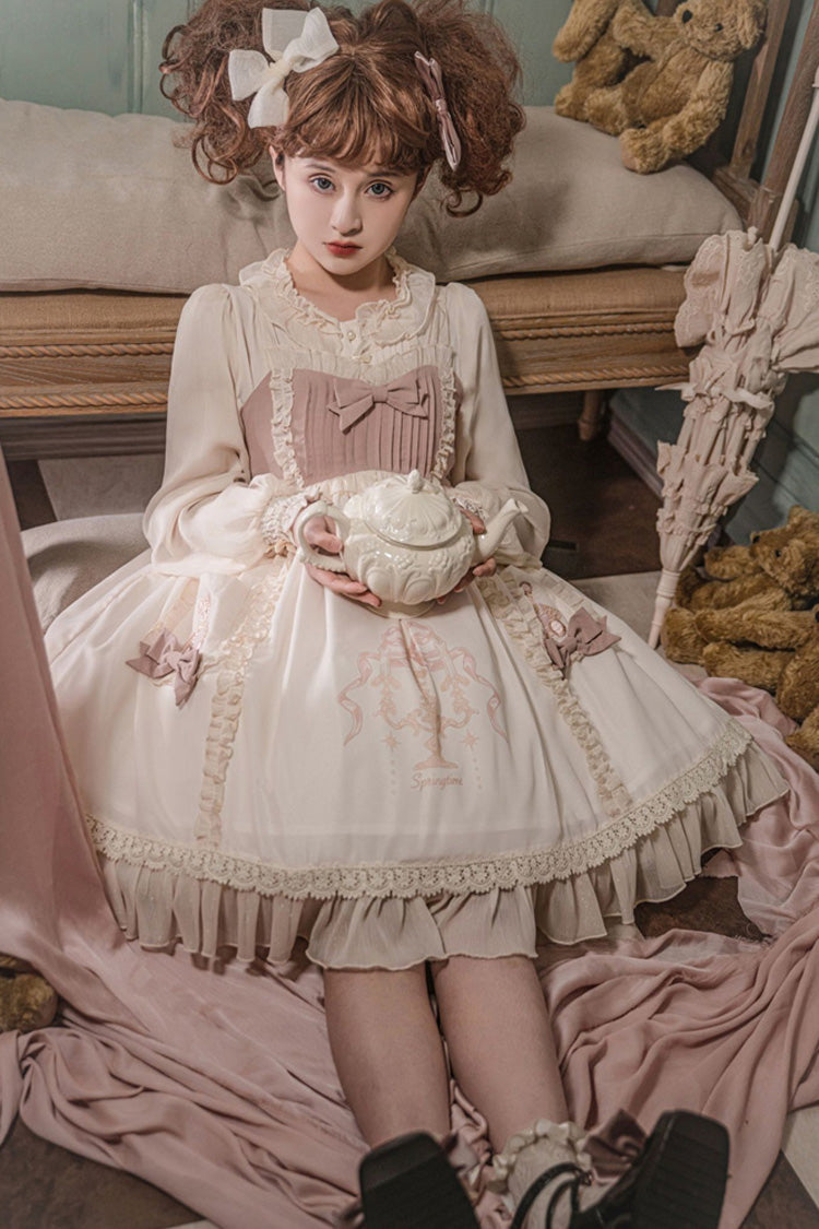 White/Pink Sleeveless Good Night Bear Print Sweet Lovely Lolita Dress - Product - 2
