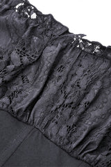 Black Boat Neck Off Shoulder Short Puff Sleeves Ruffled Lace Lace-Up Irregular Women's Gothic Dovetail Dress - Product - 13