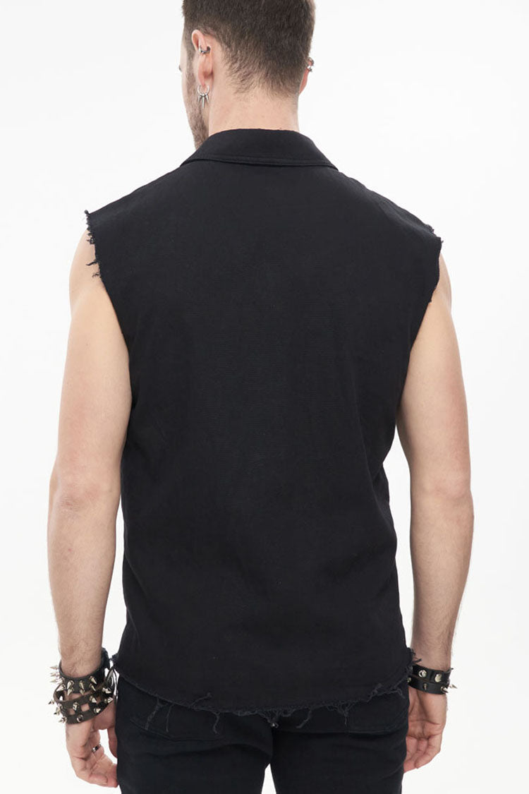 Black Punk Simple Everyday Stand Collar Print Sleeveless Men's Shirt - Product - 4