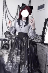 Black Print Halloween Classic Gothic Punk Elegant Lolita Skirt Set - Product - 8