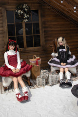[Winter's Wish] Double-Layered Jacquard Bowknot Furry Sweet Lolita Jsk Dress 2 Colors - Product - 7