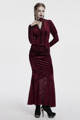 Red Batwing Hollow Embroidery Stitching Lace Women's Gothic Fishtailed Skirt - Product - 4