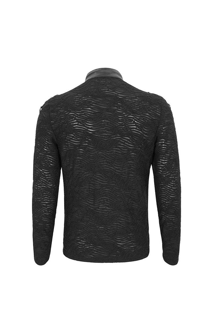 Black Stand Collar Mesh Splice Men's Punk Shirt - Product - 9