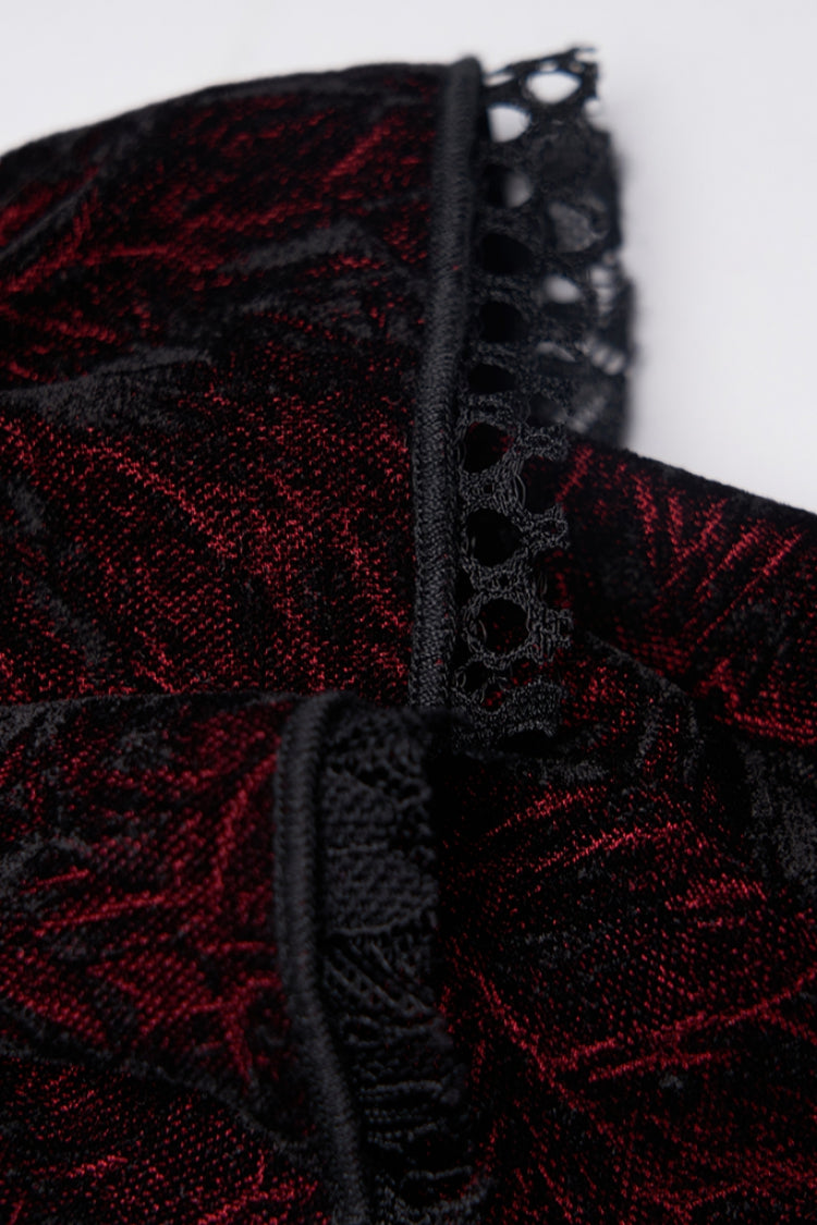 Black/Red Stand Collar Floral Embroidery Lace Women's Gothic Blouse - Product - 7