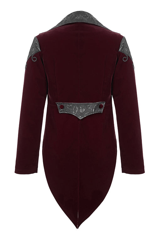 Red Vintage Embroidered Fake Two Pieces Gothic Mens Coat - Product - 6