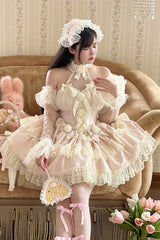 Princess Sleeveless Ruffle Bowknot Lace Sweet Lolita Jsk Dress 4 Colors - Light Pink - 1