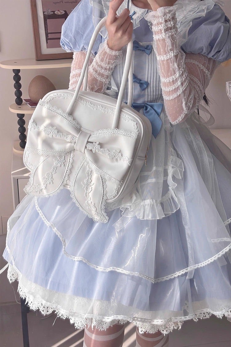 Sweet Bowknot Lace Zipper Japanese Lolita Handbag 3 Colors - White - 1