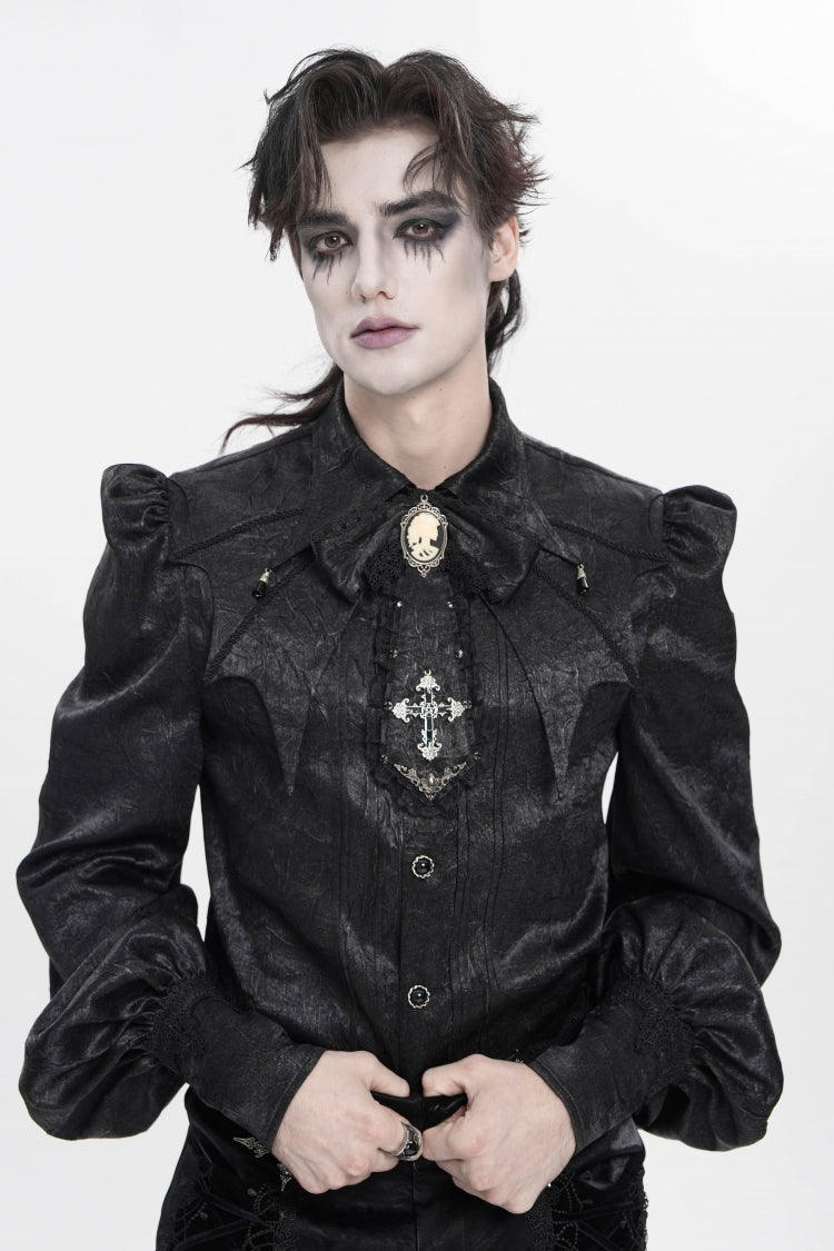Black Printed Ruffled Bow Lace Men's Gothic Luxurious Royal Neckwear - Product - 5