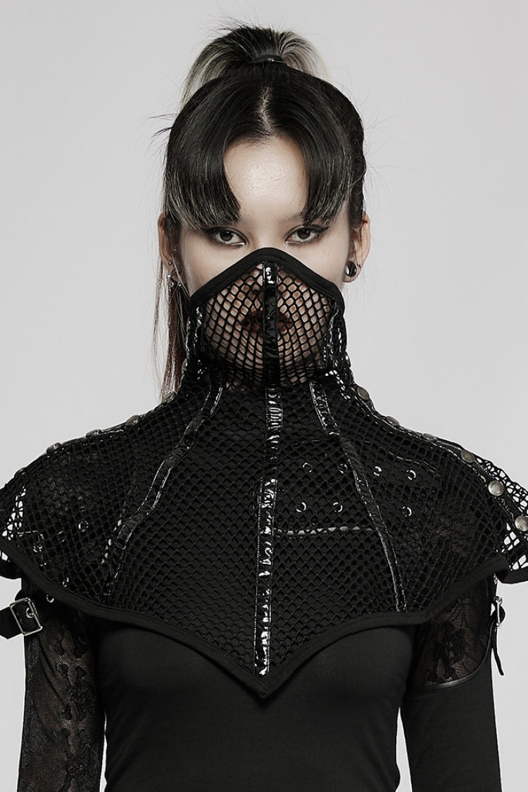 Black Leather Stitching Ripped Women's Gothic Mask - Black - 1