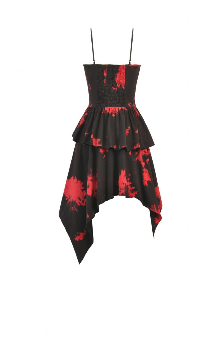 Black/Red Sleeveless Irregular Mesh Tie Dye Women's Punk Slip Dress - Product - 13