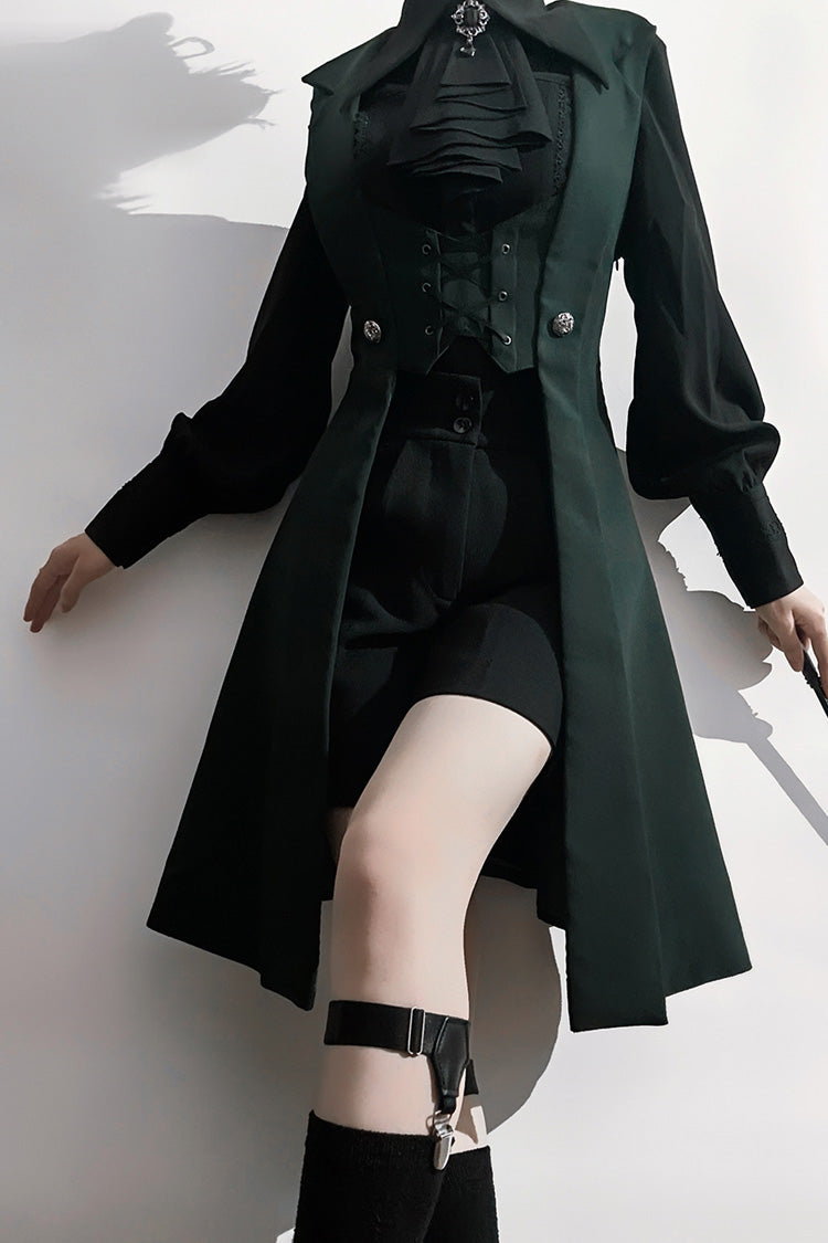 Green Lace-Up Slim Gothic Vintage Handsome Ouji Lolita Vest - Product - 11