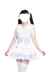 [Love Hanabi] Triple-Layered Bowknot Lace-Up Organza Sweet Jirai Kei Japanese Skirt 3 Colors - Light Blue - 6