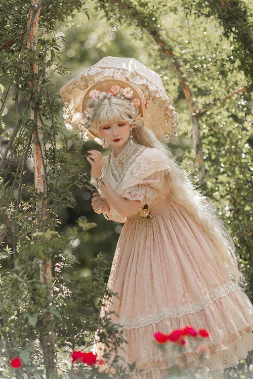 Elegant Vintage Rose Print Multi-Layer Ruffled Sweet Lolita OP Dress - Product - 10