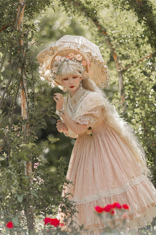 Elegant Vintage Rose Print Multi-Layer Ruffled Sweet Lolita OP Dress - Product - 10