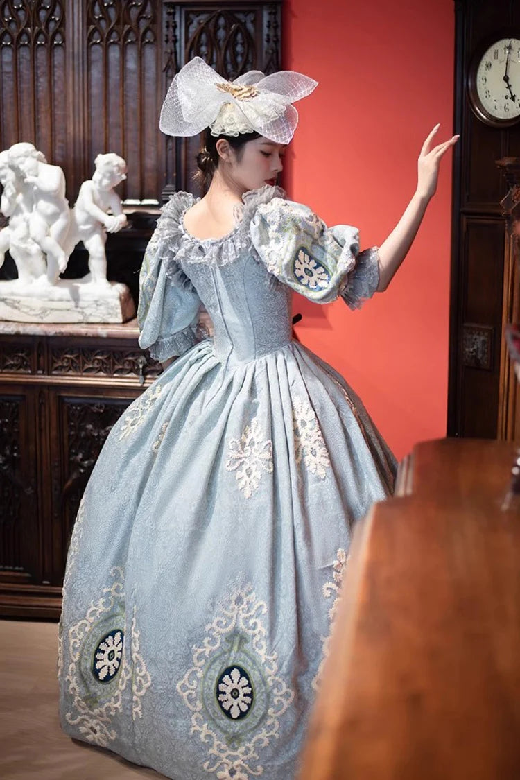 Blue Medieval Court Print Embroidery Vintage Princess Lolita Victorian Dress - Product - 7