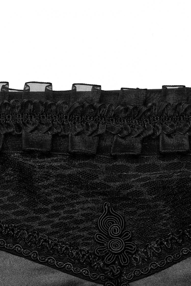 Black Ruffle Embroidery Stitching Lace Slim Mesh Women's Steampunk Leggings - Product - 8