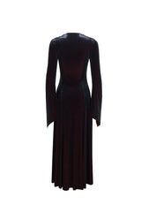 Black/Red Embroidered Fringe Flared Sleeve Long Women's Gothic Dress - Product - 7