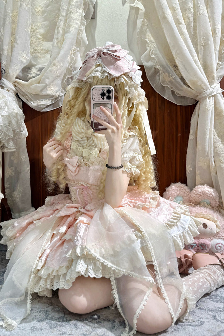 Pink Sleeveless Multi-Layered Ruffled Bow Sweet Princess Ballet Lolita Jsk Dress - Product - 6