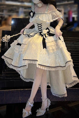 Ivory/Black [Tycoon's Daughter] Ruffle Bowknot Sweet Elegant Princess Lolita Jsk Dress - Product - 6