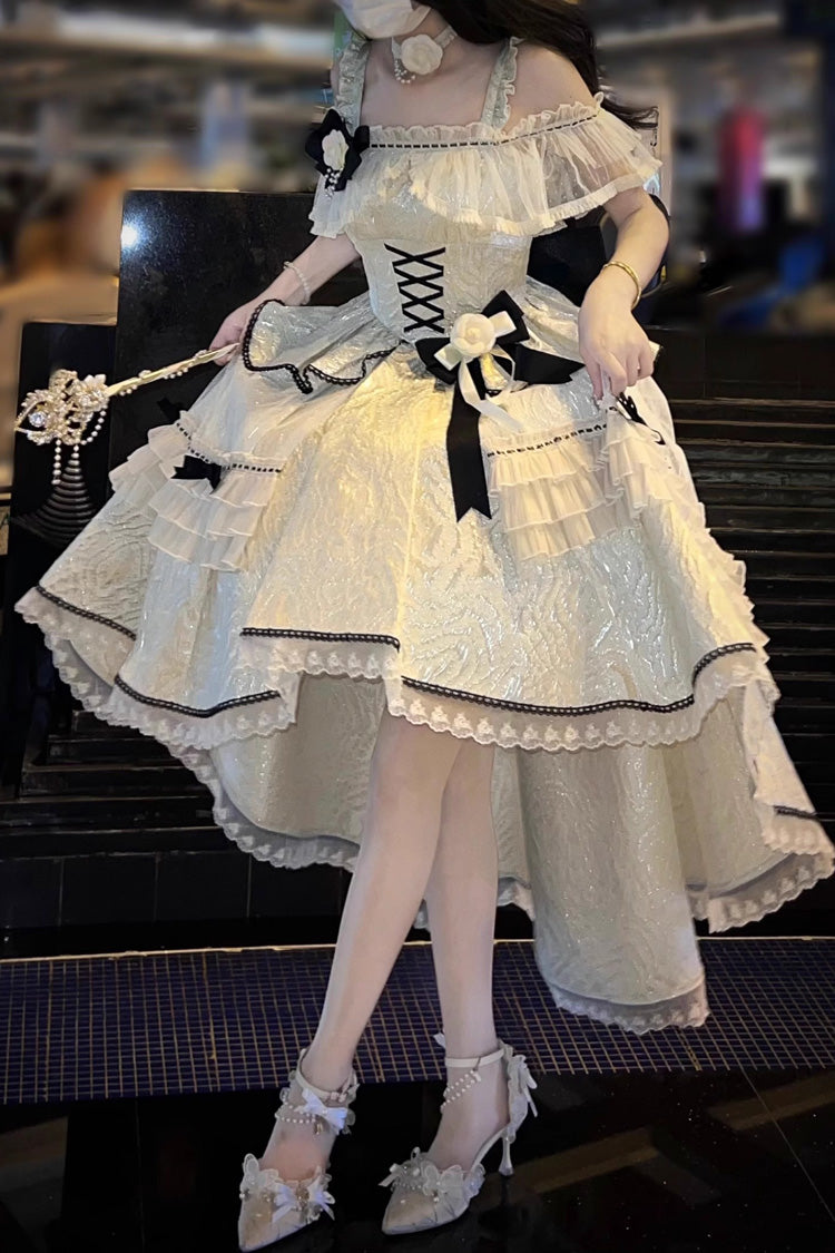 Ivory/Black [Tycoon's Daughter] Ruffle Bowknot Sweet Elegant Princess Lolita Jsk Dress - Product - 6