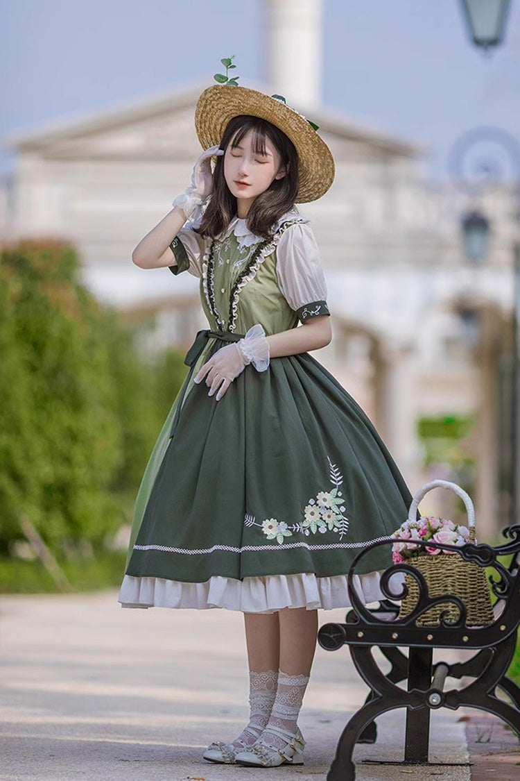 Multi-Color Doll Collar Embroidered Short Sleeves Classic Lolita Dress - Product - 4