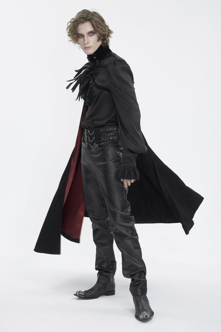 Black Stand Collar Men's Gothic Accessory Feather Cape - Product - 7