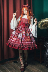Red [Little Witch] Sleeveless Print Ruffle Bowknot Sweet Elegant Lolita Jsk Dress - Red - 1