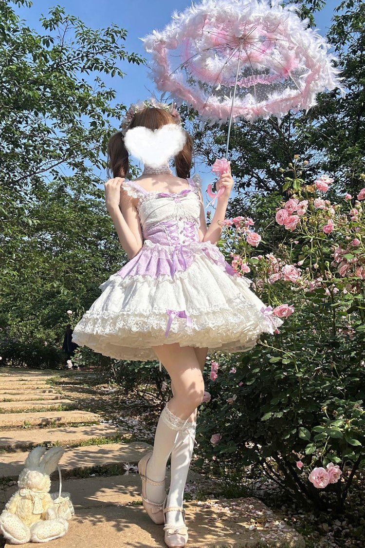 Purple [Leiffu] Sleeveless Ruffle Bowknot Lace Lace-Up Sweet Ballet Lolita Jsk Dress - Product - 6