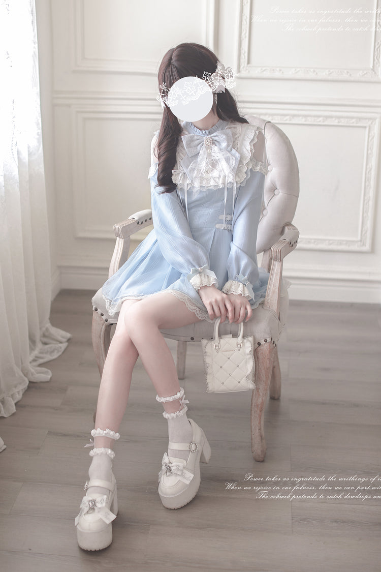 Aqua [Angel Heartbeat] Long Sleeves Bowknot Lace Sweet Jirai Kei Japanese Dress - Product - 5