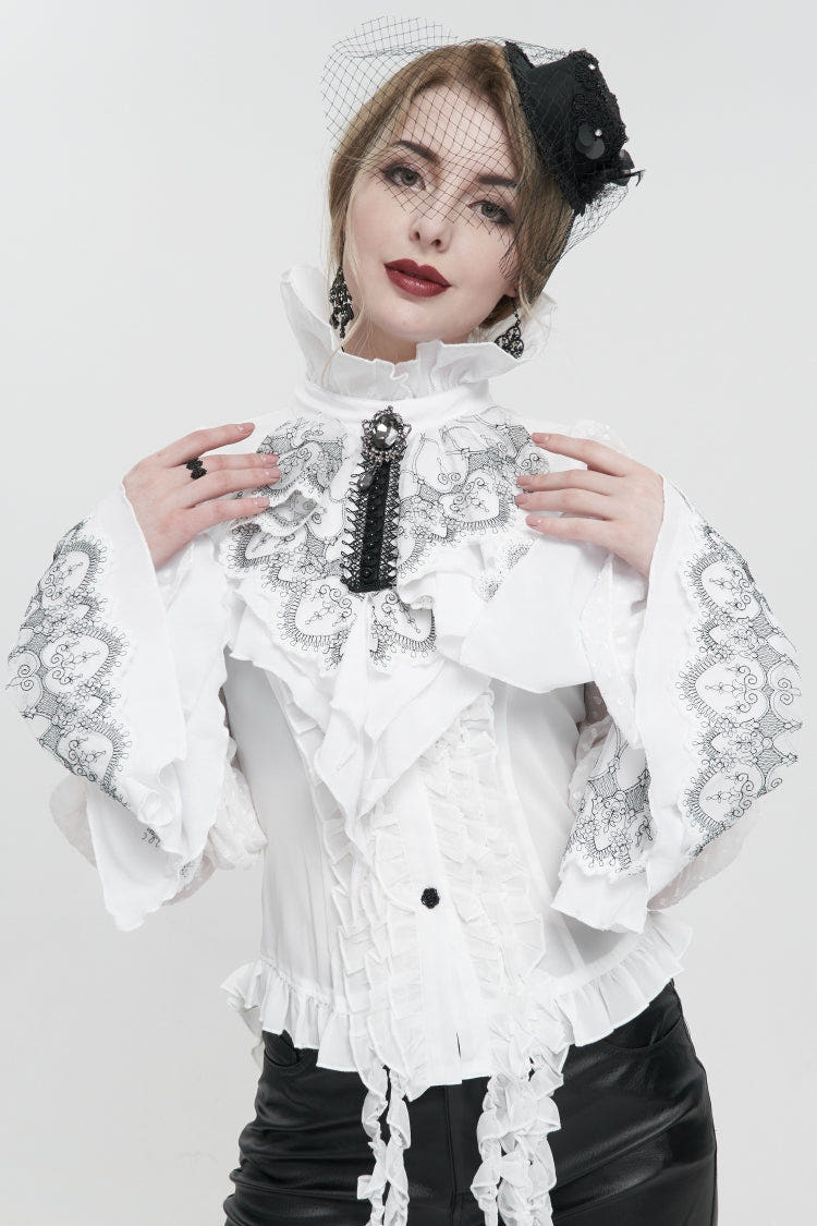 White Embroidered Lace Detachable Women's Gothic Luxurious Royal Gloves - White - 1