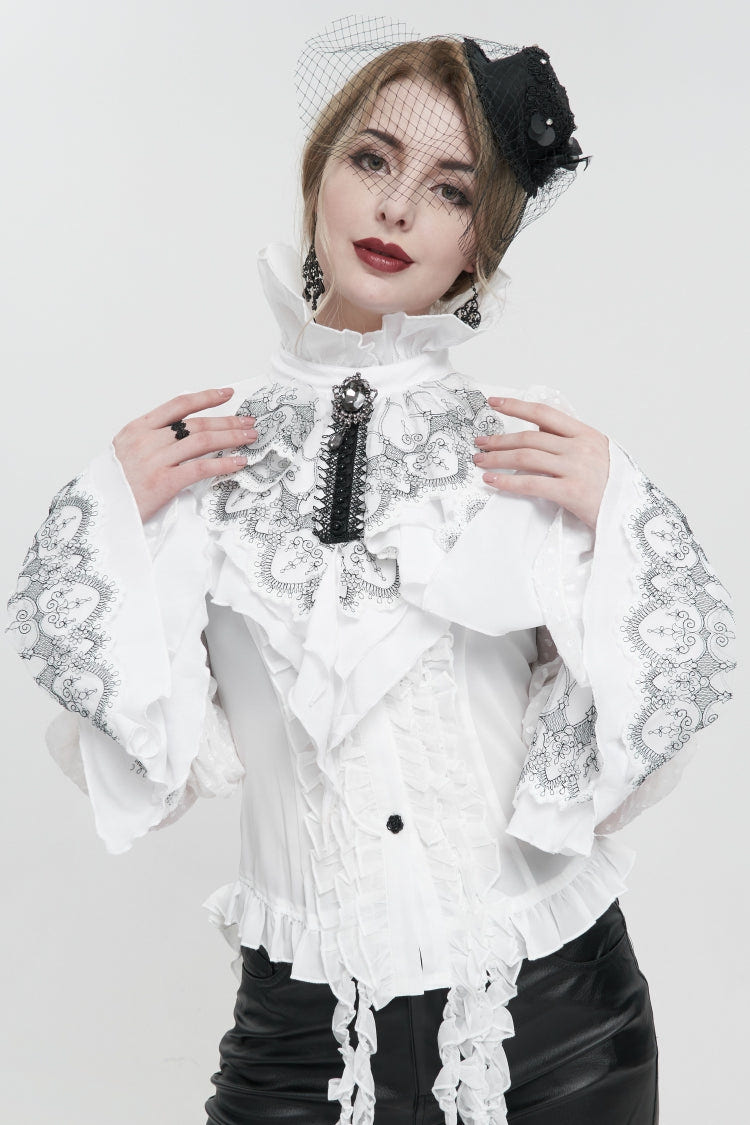 White Embroidered Lace Detachable Women's Gothic Luxurious Royal Gloves - White - 1