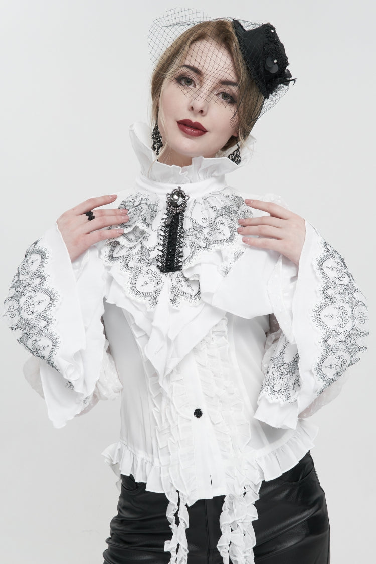 White Embroidered Lace Detachable Women's Gothic Luxurious Royal Gloves - White - 1