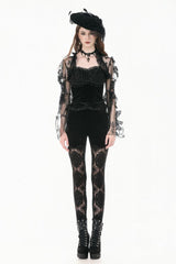Black Women's Gothic Retro Embroidered Sheer Lace Patchwork Slim Leggings - Product - 5