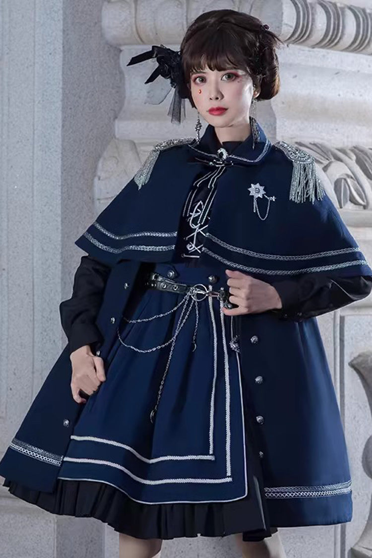 Blue Ruffle Lace-Up Gothic Military Handsome Lolita Dress - Product - 2